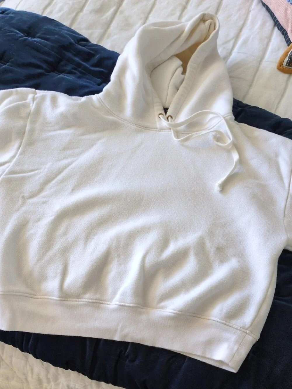 J. Crew Women's White Pullover Hoodie Sweater, Medium
